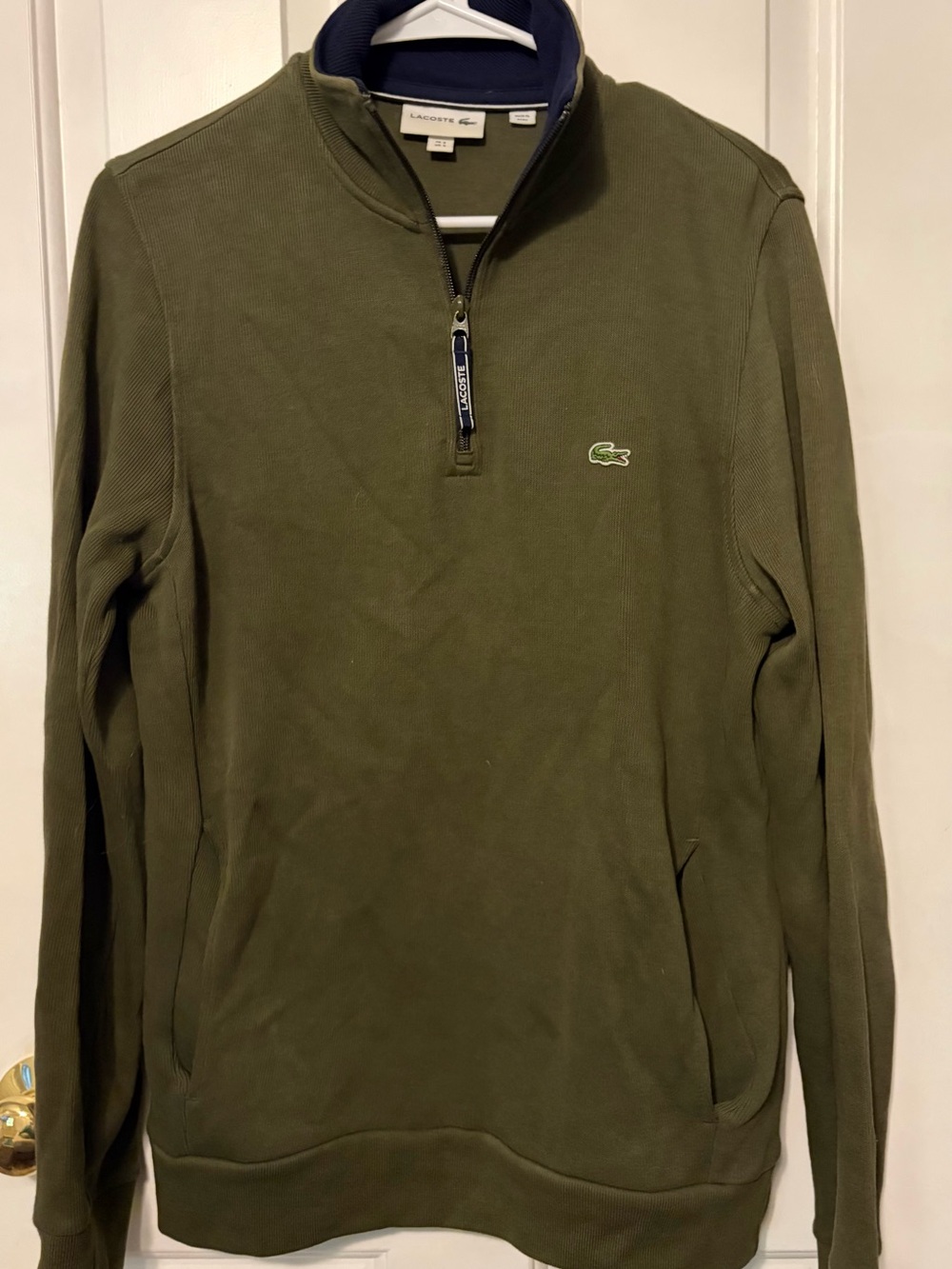 Lacoste Men's Olive Green Half-Zip Pullover Sweater